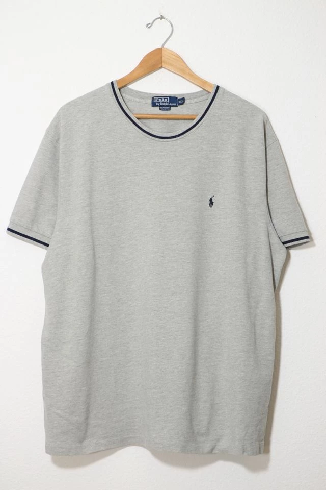 Best Sale π Men's Vintage Polo Ralph Lauren Contrast Collar Crewneck Pique T-shirt Light Grey π