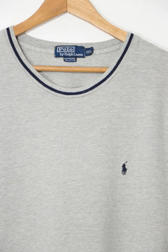 Best Sale π Men's Vintage Polo Ralph Lauren Contrast Collar Crewneck Pique T-shirt Light Grey π - Image 2
