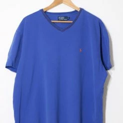 Top 10 ✔️ Men's Vintage Polo Ralph Lauren Contrast Collar V-neck Pique T-shirt Sky 👏