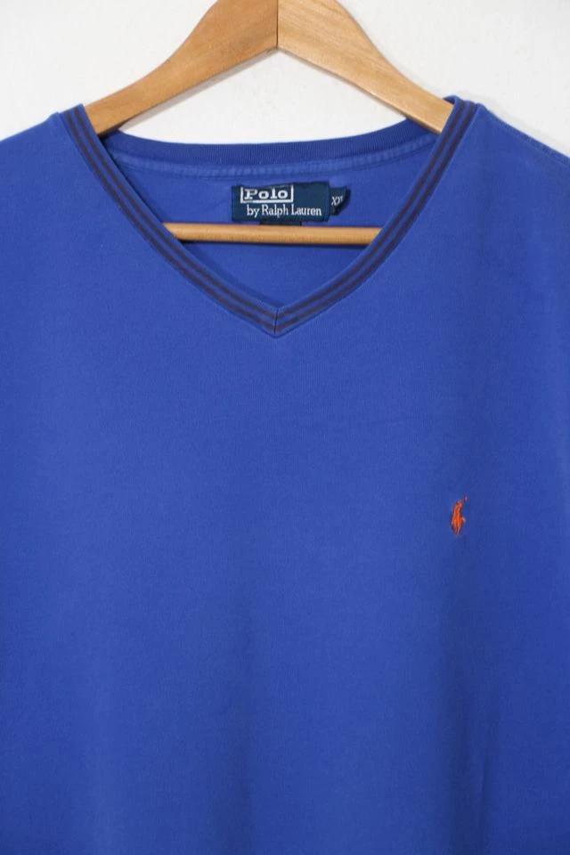 Top 10 โ๏ธ Men's Vintage Polo Ralph Lauren Contrast Collar V-neck Pique T-shirt Sky ๐ - Image 2