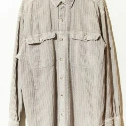 Budget 👏 Men's Vintage 1990s Gramicci Long Sleeve Corduroy Button Up 👚 Shirt Light Grey 🥰