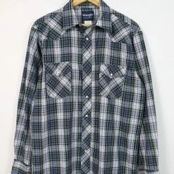 Buy 🔥 Men's Vintage Wrangler Lightweight Snap Button 👕 Shirt Green Multi 🔔