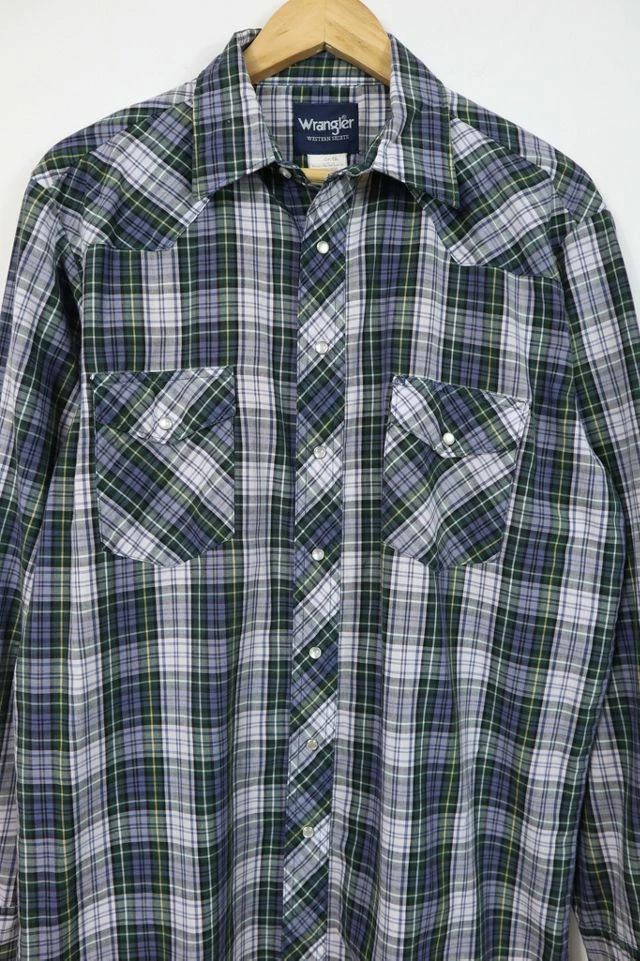 Buy π₯ Men's Vintage Wrangler Lightweight Snap Button π Shirt Green Multi π - Image 3