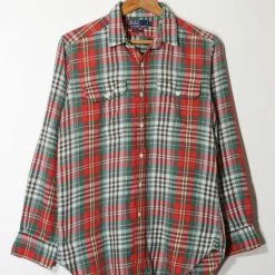 Best deal 🔥 Men's Vintage Polo Ralph Lauren Long Sleeve Plaid Two-Pocket Sport 👕 Shirt Red Multi 🛒