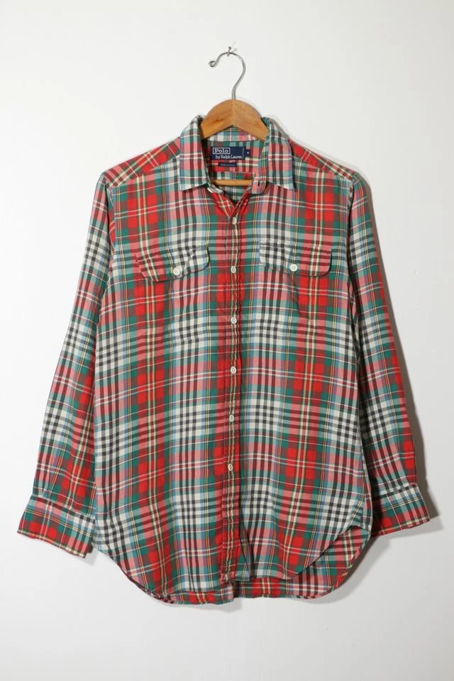 Best deal ๐ฅ Men's Vintage Polo Ralph Lauren Long Sleeve Plaid Two-Pocket Sport ๐ Shirt Red Multi ๐