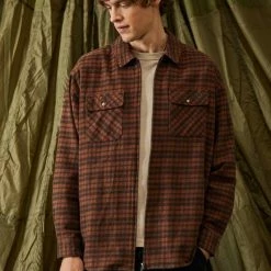 Top 10 👏 Men's BDG Rust Check Zip-Up 👕 Shirt Orange 🥰