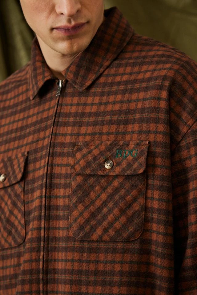 Top 10 👏 Men's BDG Rust Check Zip-Up 👕 Shirt Orange 🥰 - Image 2