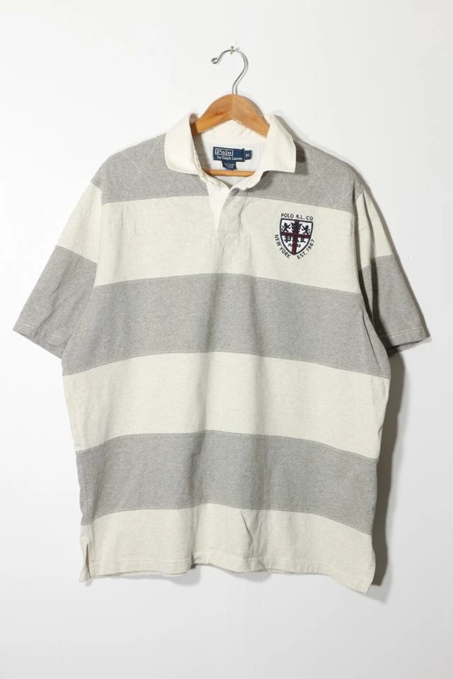 Buy ๐ Men's Vintage Polo Ralph Lauren Quilted Shoulder Short Sleeve Rugby ๐ Shirt Grey Multi ๐ฅ