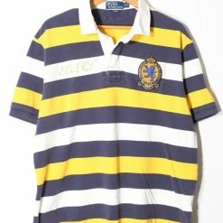 Buy 🤩 Men's Vintage Polo Ralph Lauren Short Sleeve Pique Rugby Collar Polo 👕 Shirt Blue Multi 🎁