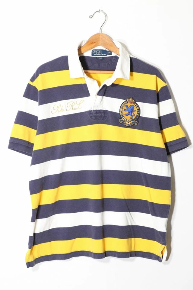 Buy ๐คฉ Men's Vintage Polo Ralph Lauren Short Sleeve Pique Rugby Collar Polo ๐ Shirt Blue Multi ๐