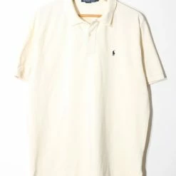 Cheap 👍 Men's Vintage Polo Ralph Lauren Cotton Pique Polo 👕 Shirt Made In USA Ivory 🎉