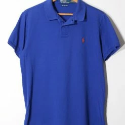 Flash Sale 🛒 Men's Vintage Polo Ralph Lauren Short Sleeve Pique Pima Cotton Polo 👚 Shirt Blue ⭐