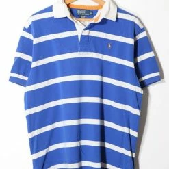 Wholesale 🤩 Men's Vintage Polo Ralph Lauren Short Sleeve Pique Rugby Polo Blue Multi 🌟