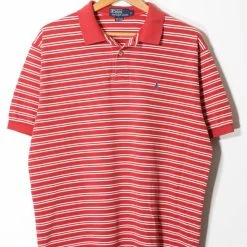 Best reviews of 😀 Men's Vintage Polo Ralph Lauren Striped Pique Polo 👚 Shirt Red Multi 💯