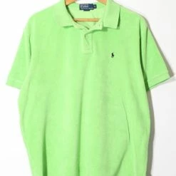 Deals 🔥 Men's Vintage Polo Ralph Lauren Short Sleeve French Terrycloth Polo 👚 Shirt Green Multi 🎉