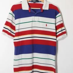 Cheapest 👏 Men's Vintage Polo Ralph Lauren Variegated Stripe Pique Polo 👕 Shirt Multi 🤩