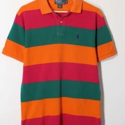 Brand new 🥰 Men's Vintage Polo Ralph Lauren Awning Striped Jersey Polo 👚 Shirt Green Multi 😉