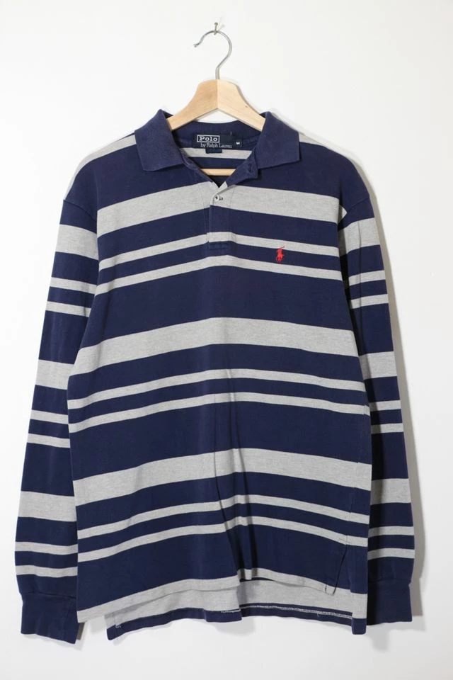 New π Men's Vintage Polo Ralph Lauren Pencil Striped Pique Long Sleeve Polo π Shirt Made In USA Blue Multi π