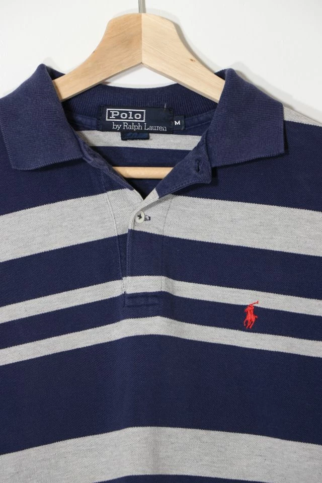 New π Men's Vintage Polo Ralph Lauren Pencil Striped Pique Long Sleeve Polo π Shirt Made In USA Blue Multi π - Image 2
