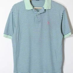 Brand new 🌟 Men's Vintage Polo Ralph Lauren Striped Jersey Polo 👚 Shirt Mint 🔔