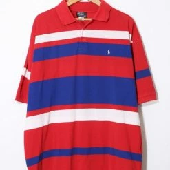 New 😉 Men's Vintage Early Polo Ralph Lauren Striped Polo 👕 Shirt Made In USA Red Multi 🎁