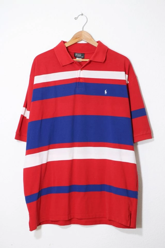 New ๐ Men's Vintage Early Polo Ralph Lauren Striped Polo ๐ Shirt Made In USA Red Multi ๐