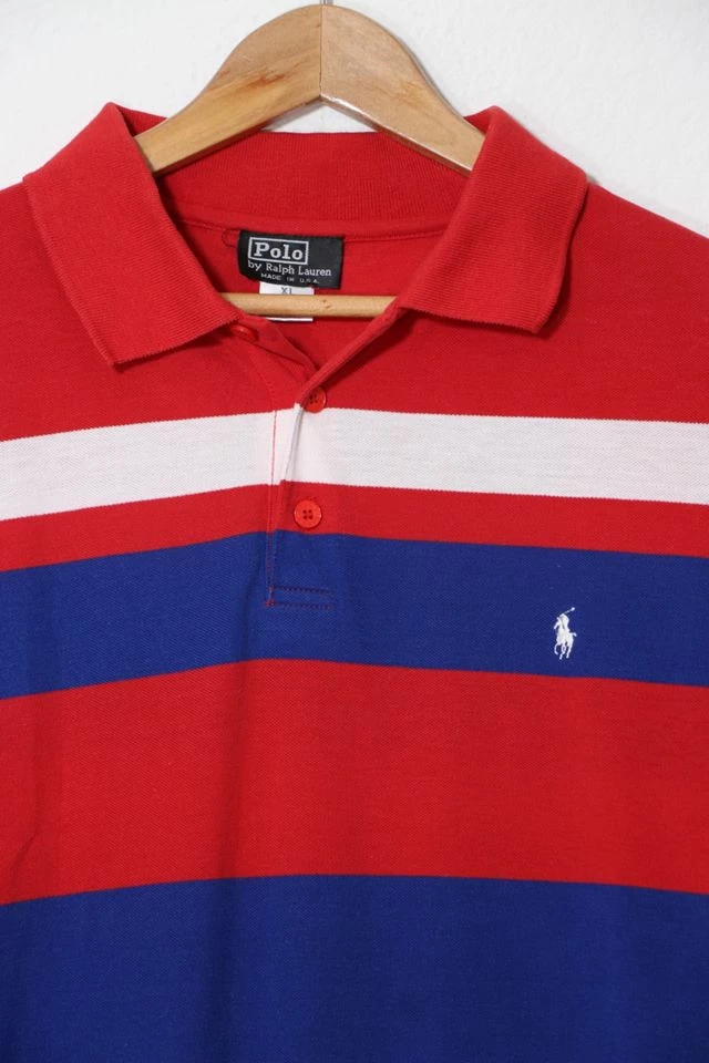 New ๐ Men's Vintage Early Polo Ralph Lauren Striped Polo ๐ Shirt Made In USA Red Multi ๐ - Image 2