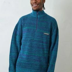 Wholesale 👍 Men's Iets Frans... Blue Space-Dye Mock Neck Sweater Assorted ✔️