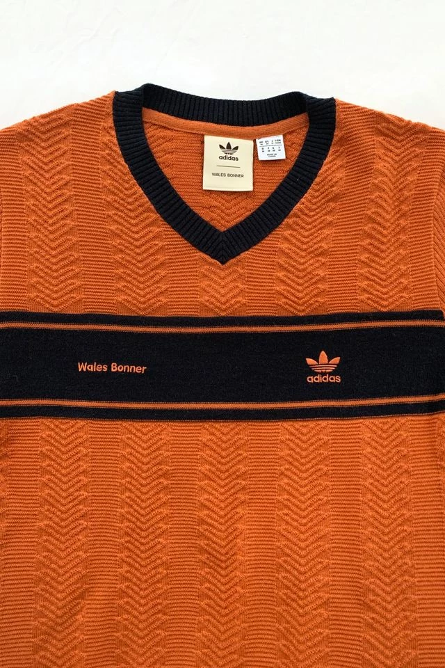 Cheap ๐ Men's Adidas X Wales Bonner V-Neck Sweater Orange ๐ - Image 2