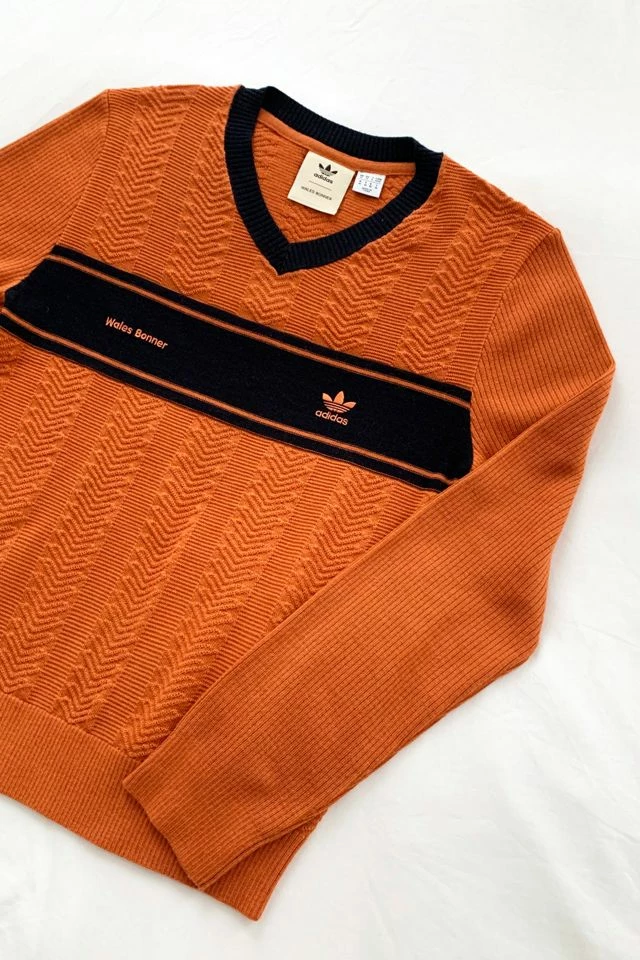 Cheap ๐ Men's Adidas X Wales Bonner V-Neck Sweater Orange ๐ - Image 3