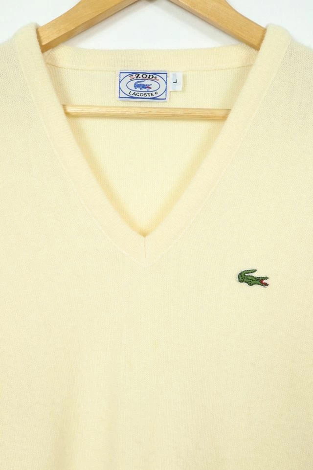 Discount ๐ Men's Vintage Lacoste V-Neck Sweater Cream ๐งจ - Image 2