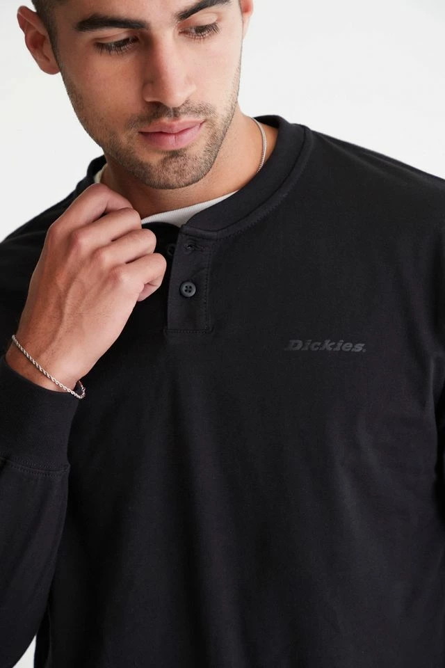 Coupon โจ Men's Dickies Long Sleeve Henley ๐ Shirt Black ๐คฉ - Image 4