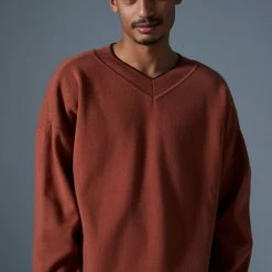 Outlet 🧨 Men's Standard Cloth Owlin Structured V-Neck Sweater Brown ⌛