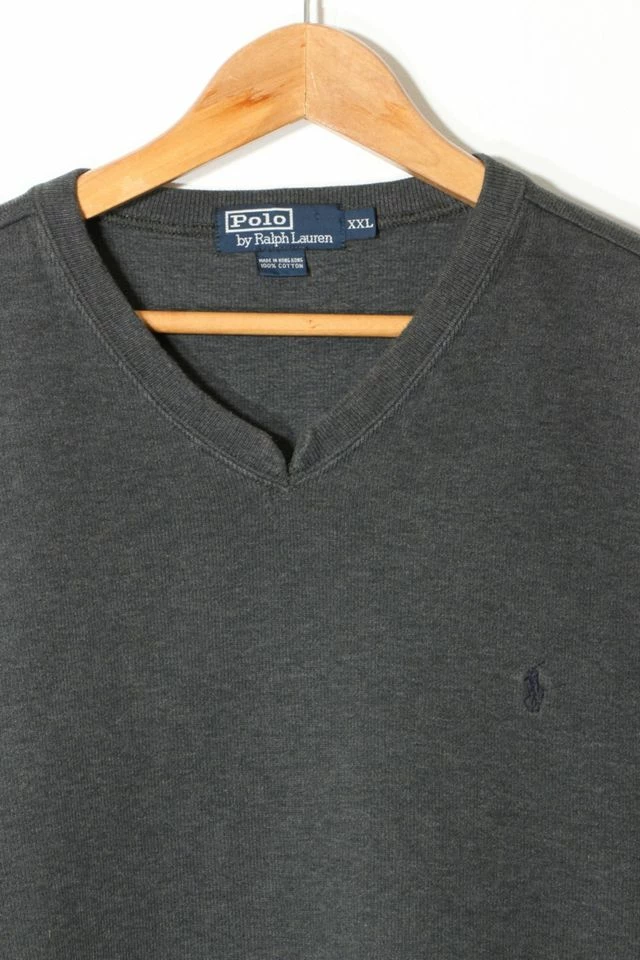 Hot Sale ๐ฅ Men's Vintage Polo Ralph Lauren Ribbed Jersey V-neck Sweater Made In Hong Kong Dark Grey ๐ - Image 2
