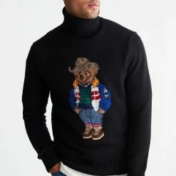 Best Sale 🤩 Men's Polo Ralph Lauren Sun Valley Bear Turtleneck Sweater Black 🔥