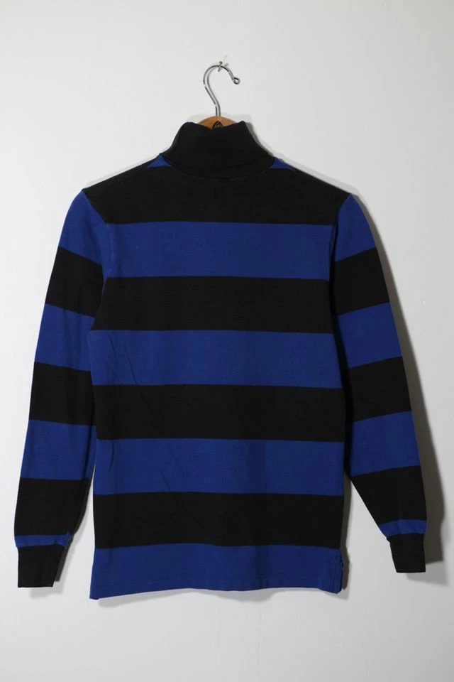 Hot Sale ๐ Men's Vintage 1980s Polo Ralph Lauren Pique Fleece Awning Striped Turtleneck Pullover Sweater Made In USA Black Multi ๐ฏ - Image 3