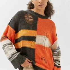 Best Sale 😉 Men's BDG Kurt Distressed Crew Neck Sweater Red Multi 🎉