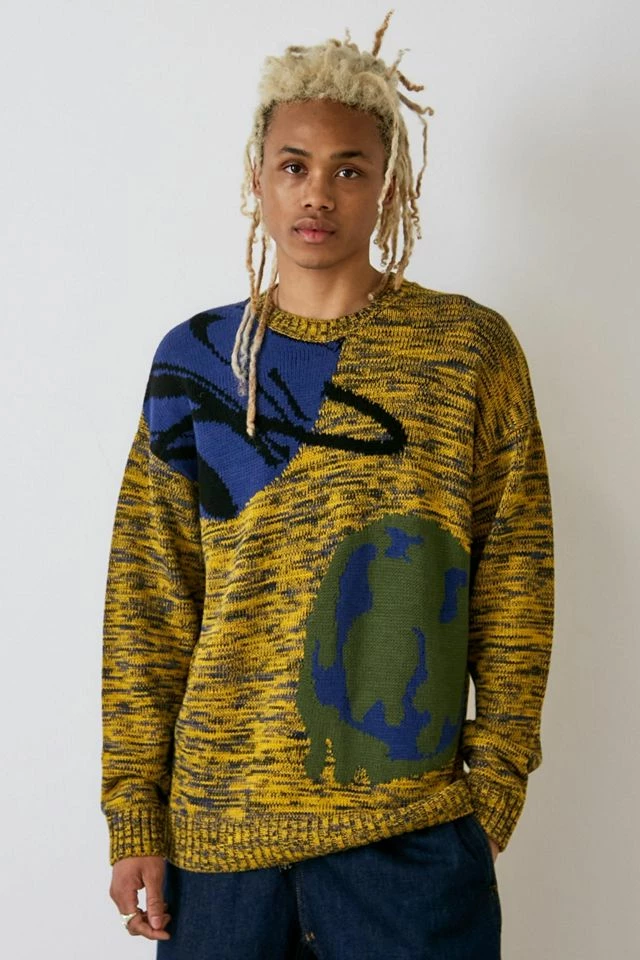 Buy 😉 Urban Outfitters Men's UO Space-Dye Planet Sweater Yellow 🤩