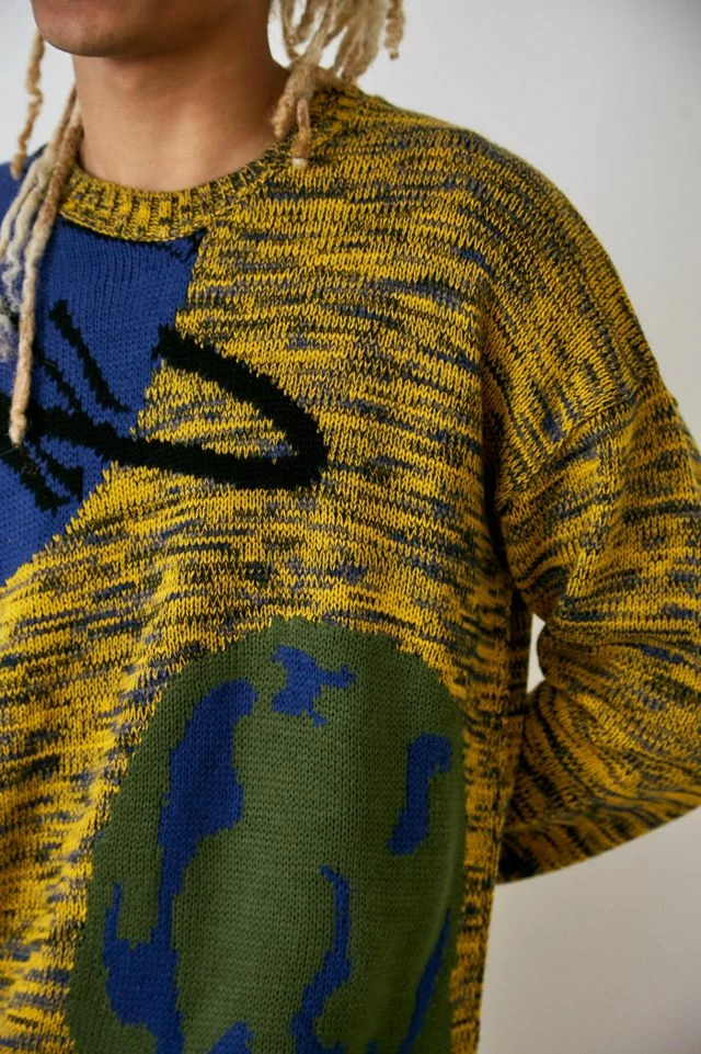 Buy 😉 Urban Outfitters Men's UO Space-Dye Planet Sweater Yellow 🤩 - Image 2
