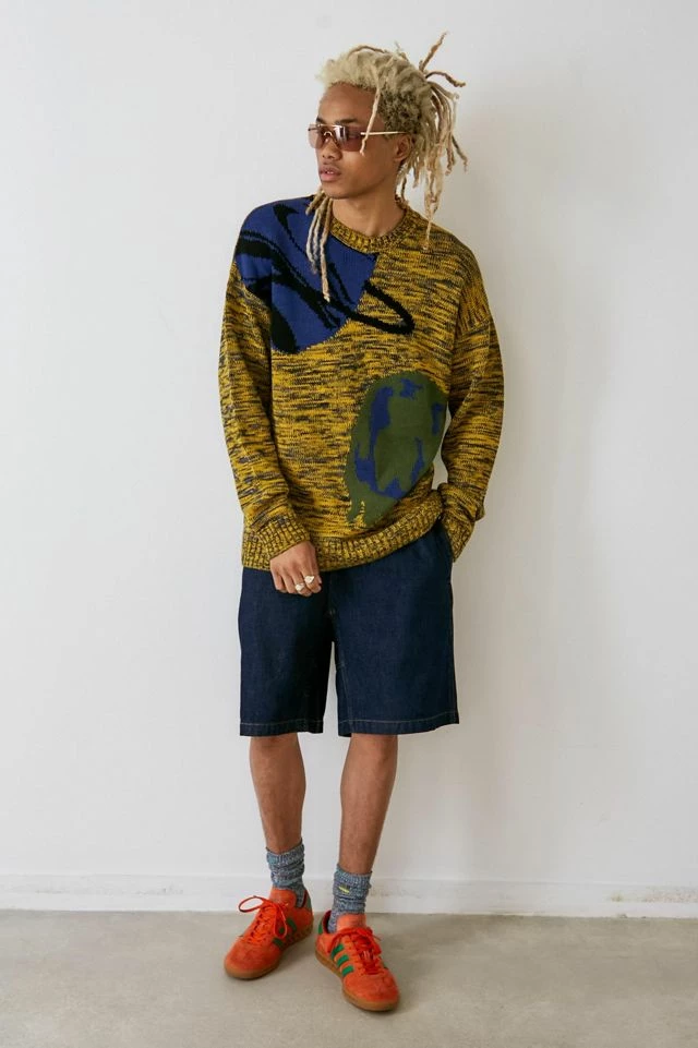 Buy 😉 Urban Outfitters Men's UO Space-Dye Planet Sweater Yellow 🤩 - Image 3