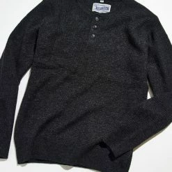 Budget 🔔 Men's Schott Wool Waffle Henley Long Sleeve Tee Black 😀