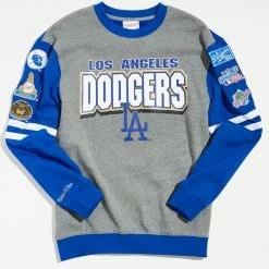 Best Pirce 🤩 Men's Mitchell & Ness MLB Los Angeles Dodgers Crew Neck Sweatshirt Grey ✨