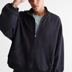 Outlet 🤩 Men's Standard Cloth Fulton Full Zip Mock Neck Sweatshirt Black 🎁