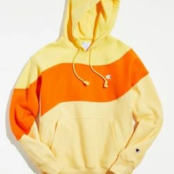 Cheap 👏 Men's Champion UO Exclusive Colorblock Hoodie Sweatshirt Yellow Multi ✨