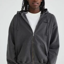 Hot Sale 🎉 Men's XLARGE Pigment Dyed Embossed Zip Hoodie Sweatshirt Black ⭐