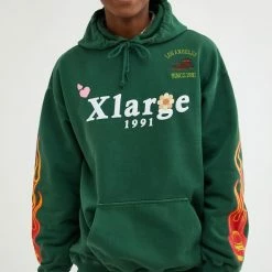 Budget 🛒 Men's XLARGE Pigment Dyed Puff Print Hoodie Sweatshirt Green 🌟