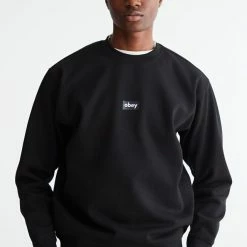 Cheapest 🌟 Men's OBEY UO Exclusive Black Box Crew Neck Sweatshirt Black 🤩