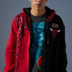 Buy 😀 Men's Mitchell & Ness NBA Chicago Bulls Split Full Zip Hoodie Sweatshirt Black ❤️