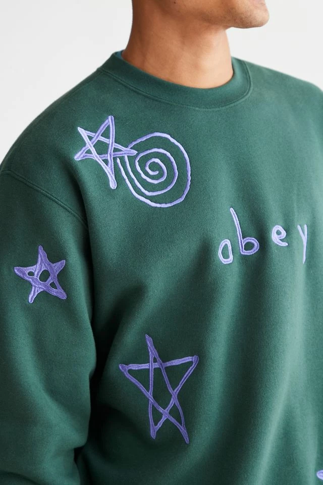Hot Sale π Men's OBEY Gazin Embroidered Crew Neck Sweatshirt Green π₯ - Image 3