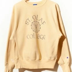 Wholesale 👏 Men's Vintage 1990s Distressed St. Olaf College Champion Weave Sweatshirt Yellow ⌛